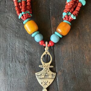 Berber Amazigh Tuareg Cross Necklace with Yaz Symbol