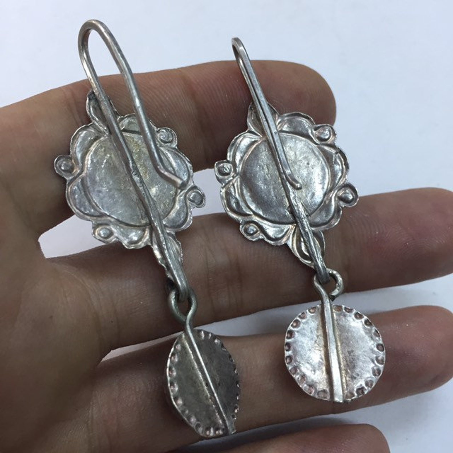 Antique Berber Silver Earrings with Glass Amazigh Jewelry Design