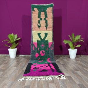Handmade Berber Beni Ourain Wool Runner Rug Geometric Hallway