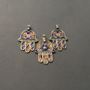 Berber Silver Enamel Khamsa Necklace with Handmade Pendant