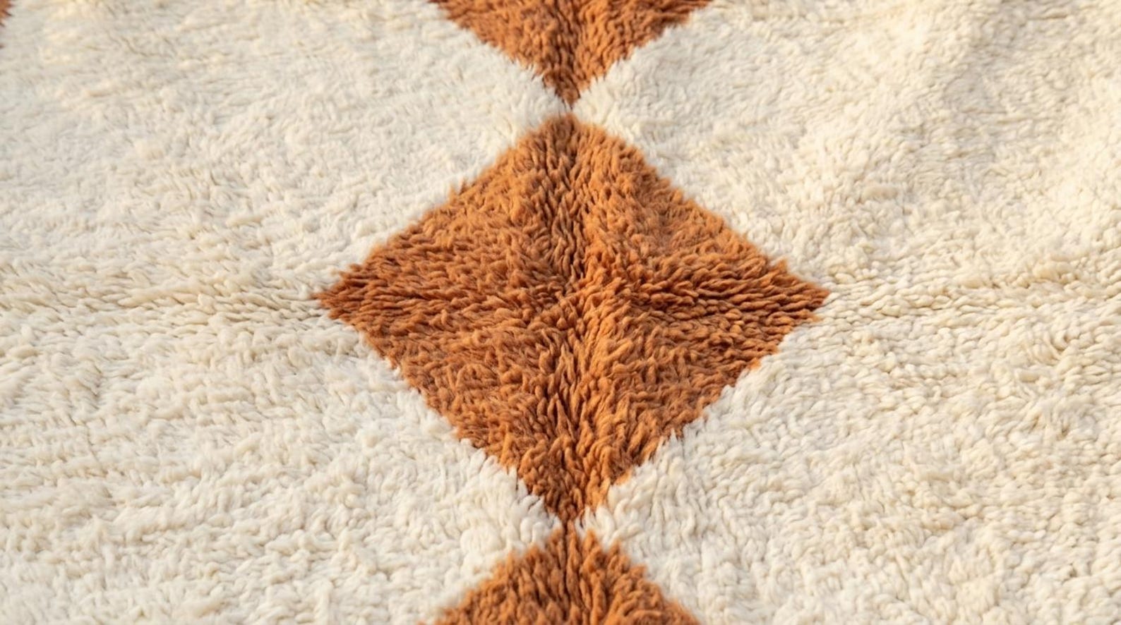 Handwoven Berber Beni Ourain Wool Rug Terracotta Diamond Area Rug