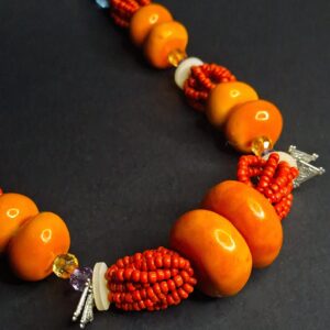 Amazigh Berber Handmade Resin Bead Statement Necklace with Tuareg Style