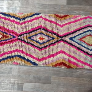 Berber Handmade Beni Ourain Wool Runner Rug Colorful Geometric Design