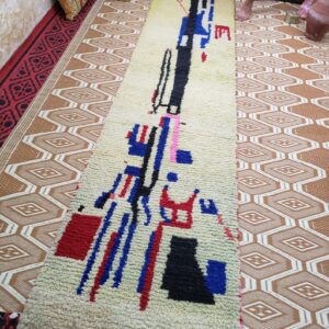 Amazigh Berber Wool Runner Rug with Abstract Geometric Design