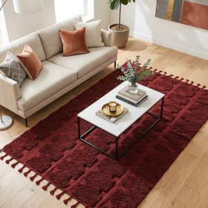Berber Burgundy Beni Ourain Textured Wool Geometric Rug
