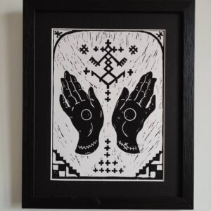 Amazigh Berber Palme and Protective Hands Linocut Print