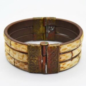 Amazigh Berber Vintage Wide Cuff Bracelet with Bone Brass Design