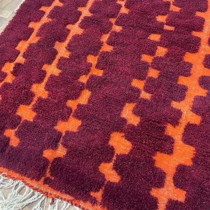 Berber Handmade Wool Beni Ourain Style Geometric Burgundy Rug