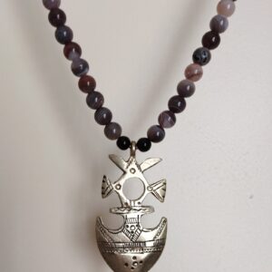 Berber Tuareg Croix Necklace with Vintage Agate Beads