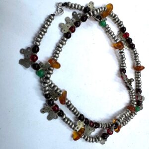 Berber Silver Tasbih Necklace with Amber Beads and Pendants