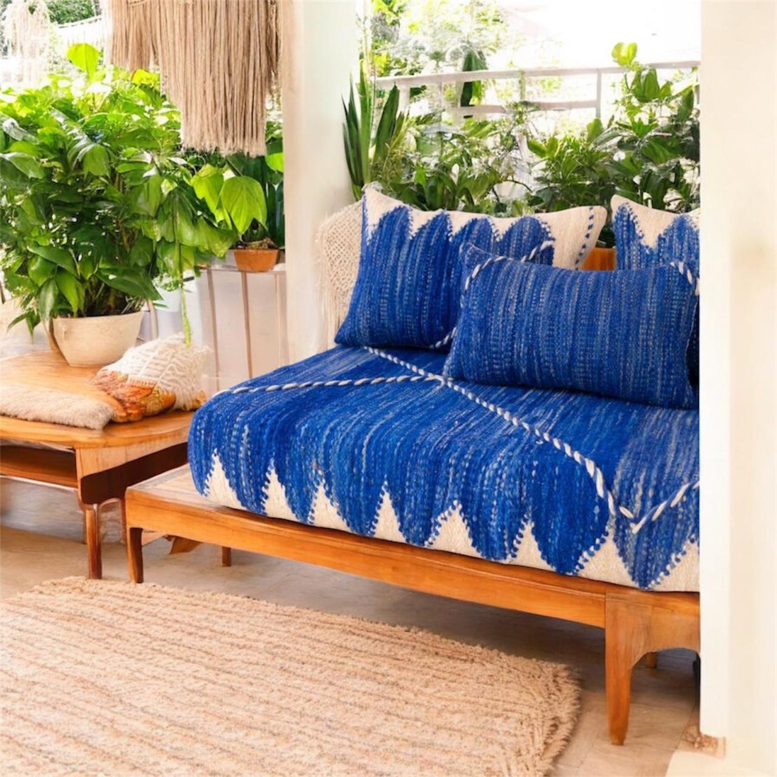 Berber Zanafi Wool Blue Gradient Pouf Majlis Seating