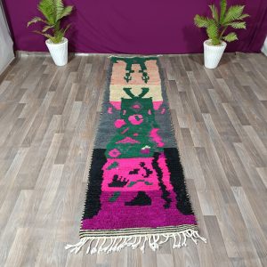 Handmade Berber Beni Ourain Wool Runner Rug Geometric Hallway