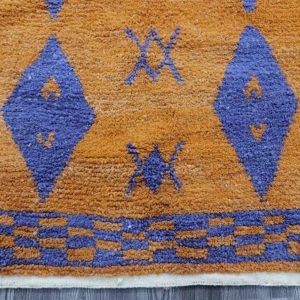 Berber Handmade Mustard Orange and Royal Blue Geometric Wool Rug