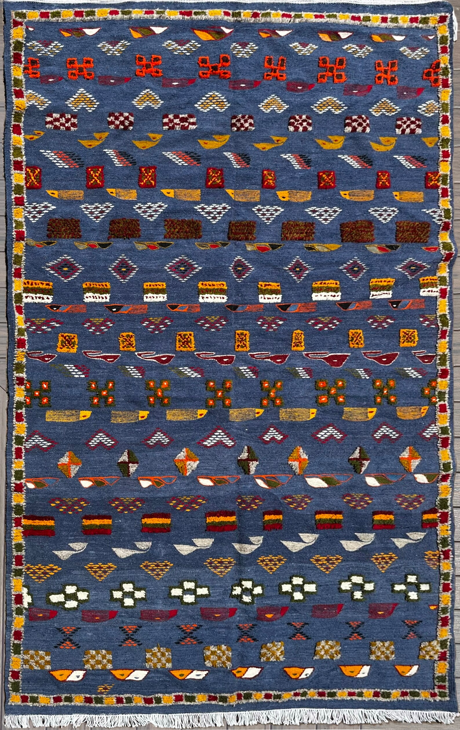 Berber Hanbel Handwoven Colorful Amazigh Wool Tribal Rug