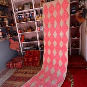 Pink Diamond Berber Wool Runner Handwoven Geometric Rug