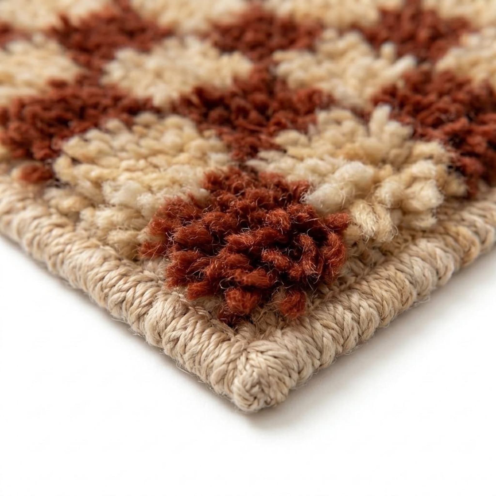 Handwoven Berber Wool Stair Tread Rug Rust Cream Checkerboard