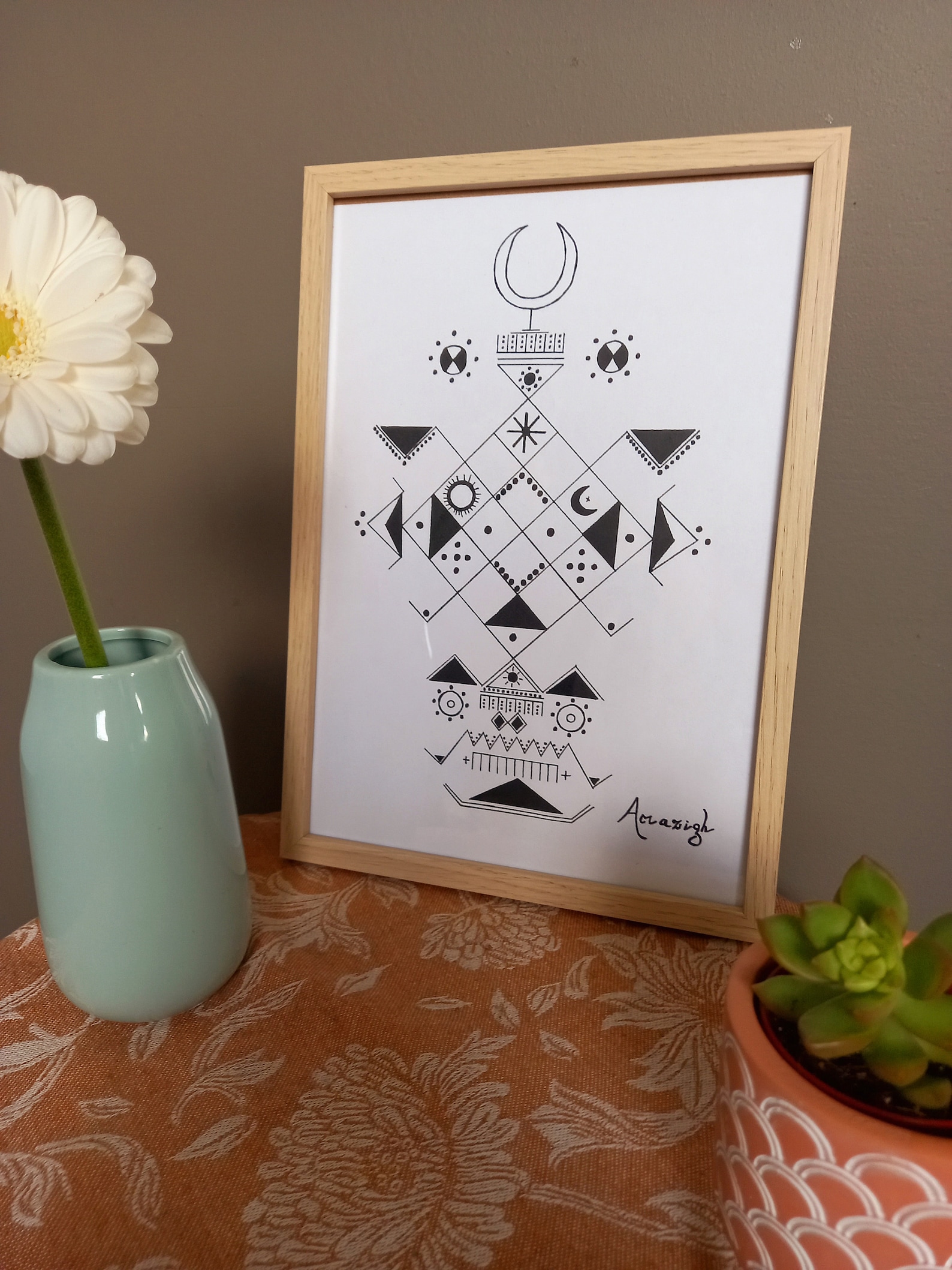 Amazigh Berber Affiche d'inspiration Handmade Poster Geometric Wall Art