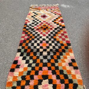 Berber Amazigh Handmade Wool Runner Rug with Colorful Geometric Patterns
