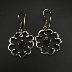Berber Tuareg Engraved Silver Earrings with Flower Heart Motif