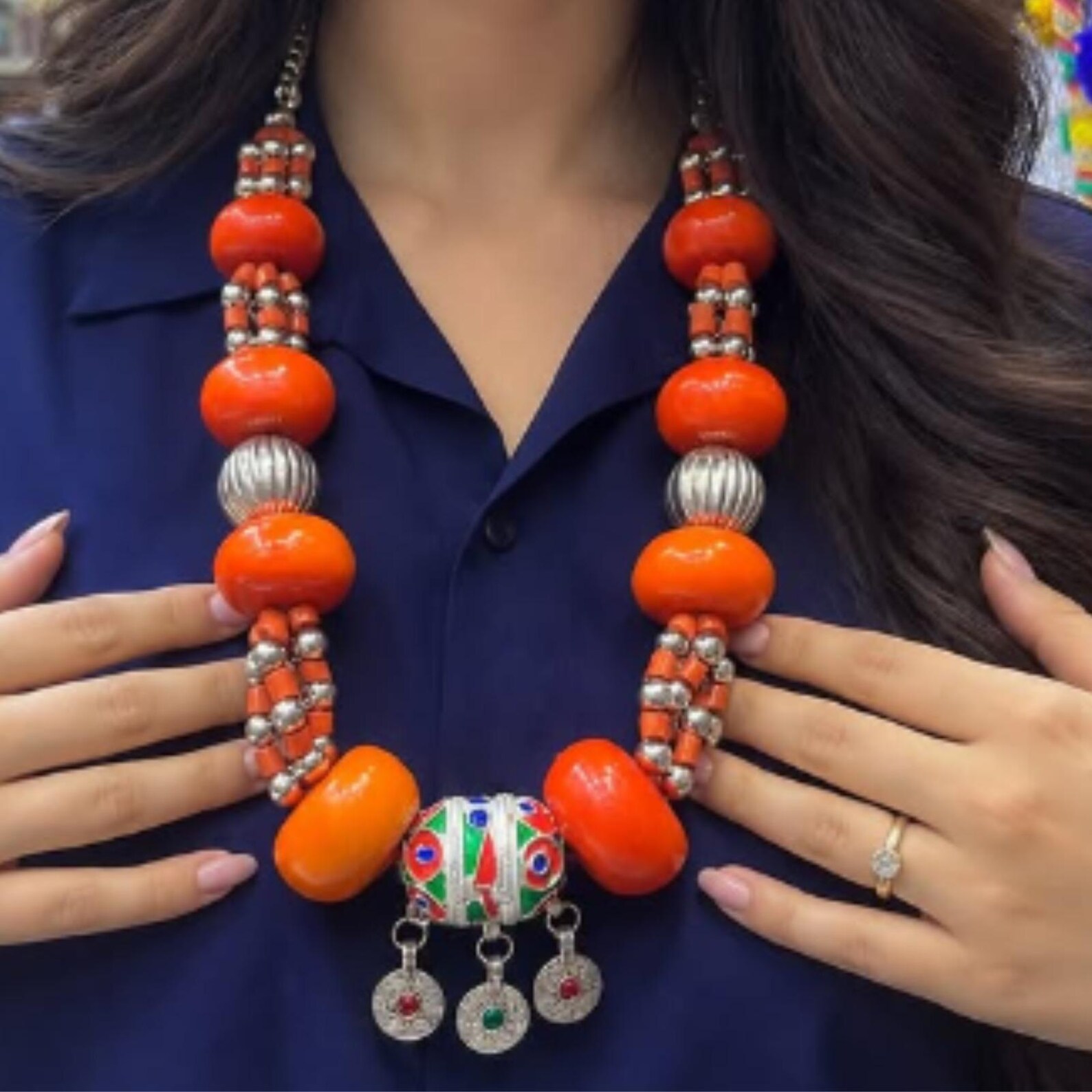 Amazigh Berber Jewelry Set with Silver Crown Headband and Necklace