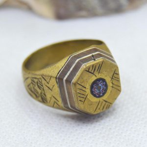 Berber Tuareg Brass Signet Ring with Ebony Wood Inlay