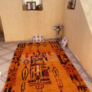 Amazigh Berber Orange Wool Rug Handmade Bohemian Geometric Design