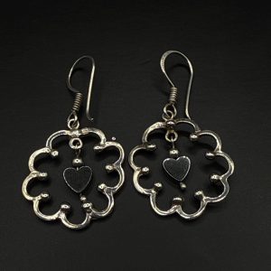 Berber Tuareg Engraved Silver Earrings with Flower Heart Motif