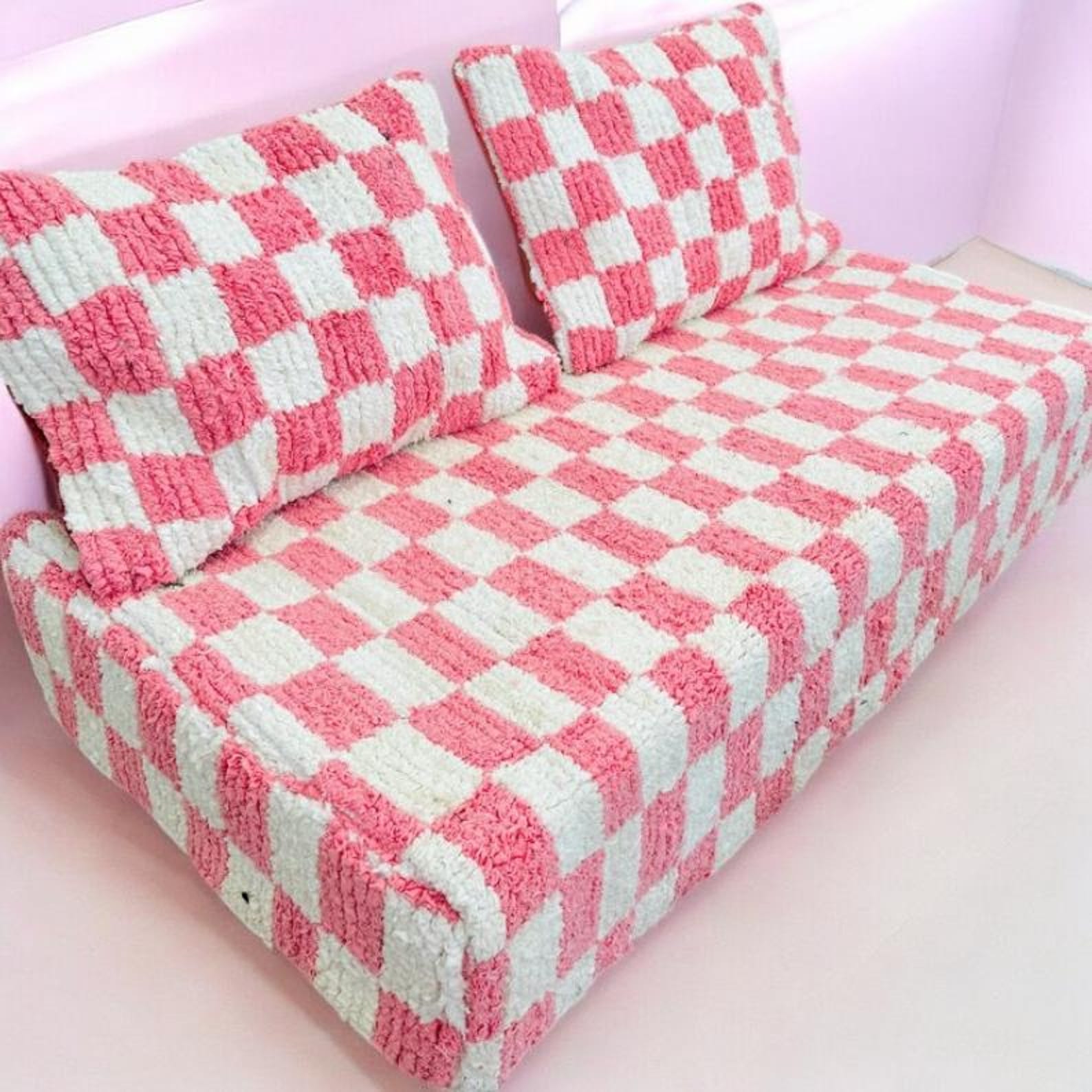 Berber Pink Orange Checkerboard Floor Sofa Pouf Seating