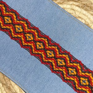 Berber Obi Belt with Black Cotton and Jeans Fabric Design