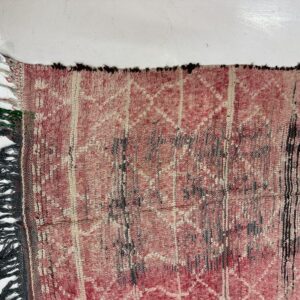 Vintage Pink Berber Amazigh Wool Rug with Ivory Tribal Motifs