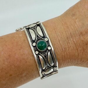 Amazigh Berber Green Cabochon Bracelet with Articulated Cuff Design