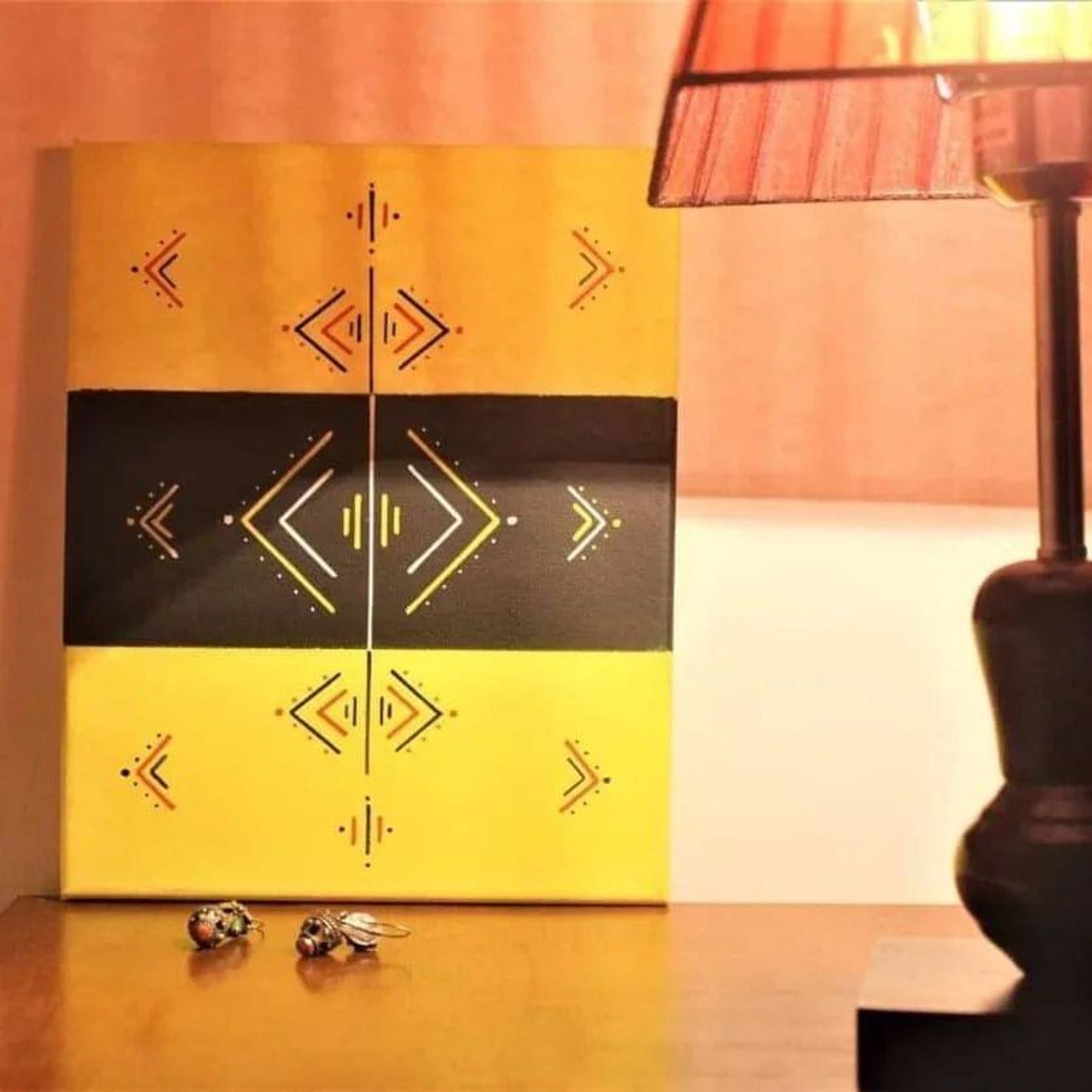 Amazigh Yellow-ich Painting Handmade Acrylic Wall Art Creation