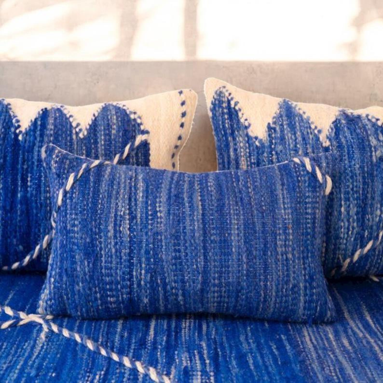 Berber Zanafi Wool Blue Gradient Pouf Majlis Seating
