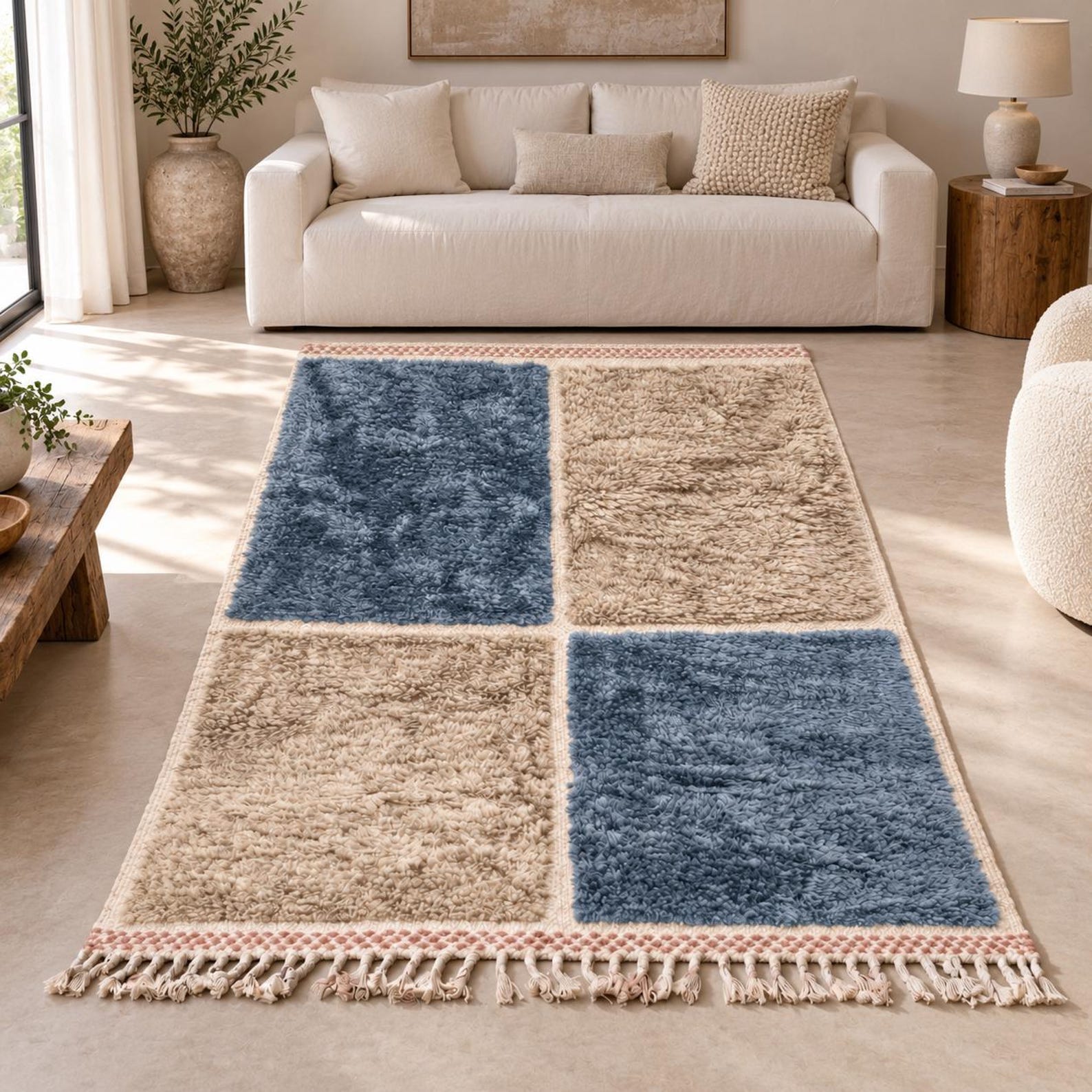Berber Handmade Shag Four-Block Wool Rug Custom Size