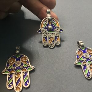 Berber Silver Enamel Khamsa Necklace with Handmade Pendant