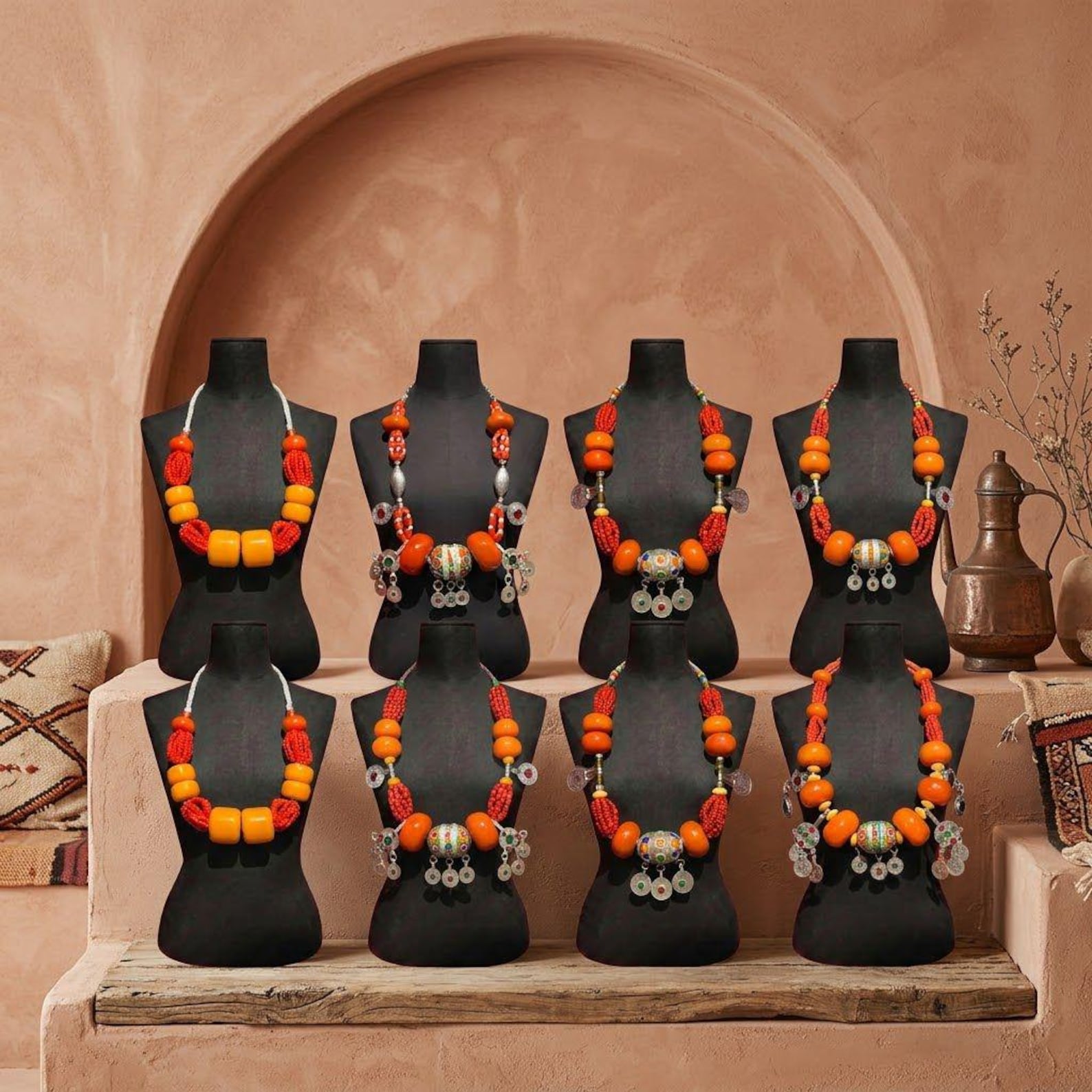 Amazigh Berber Handmade Beaded Statement Necklace with Colorful Charms