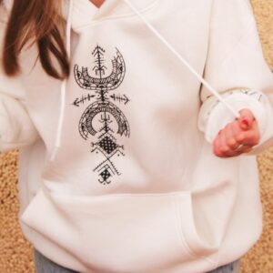 Amazigh Berber Symbology Feminine Cotton Hoodie with Tifinagh Design