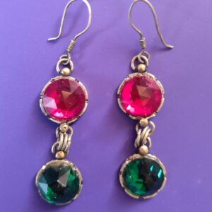 Antique Amazigh Berber Earrings with Red Green Glass Beads
