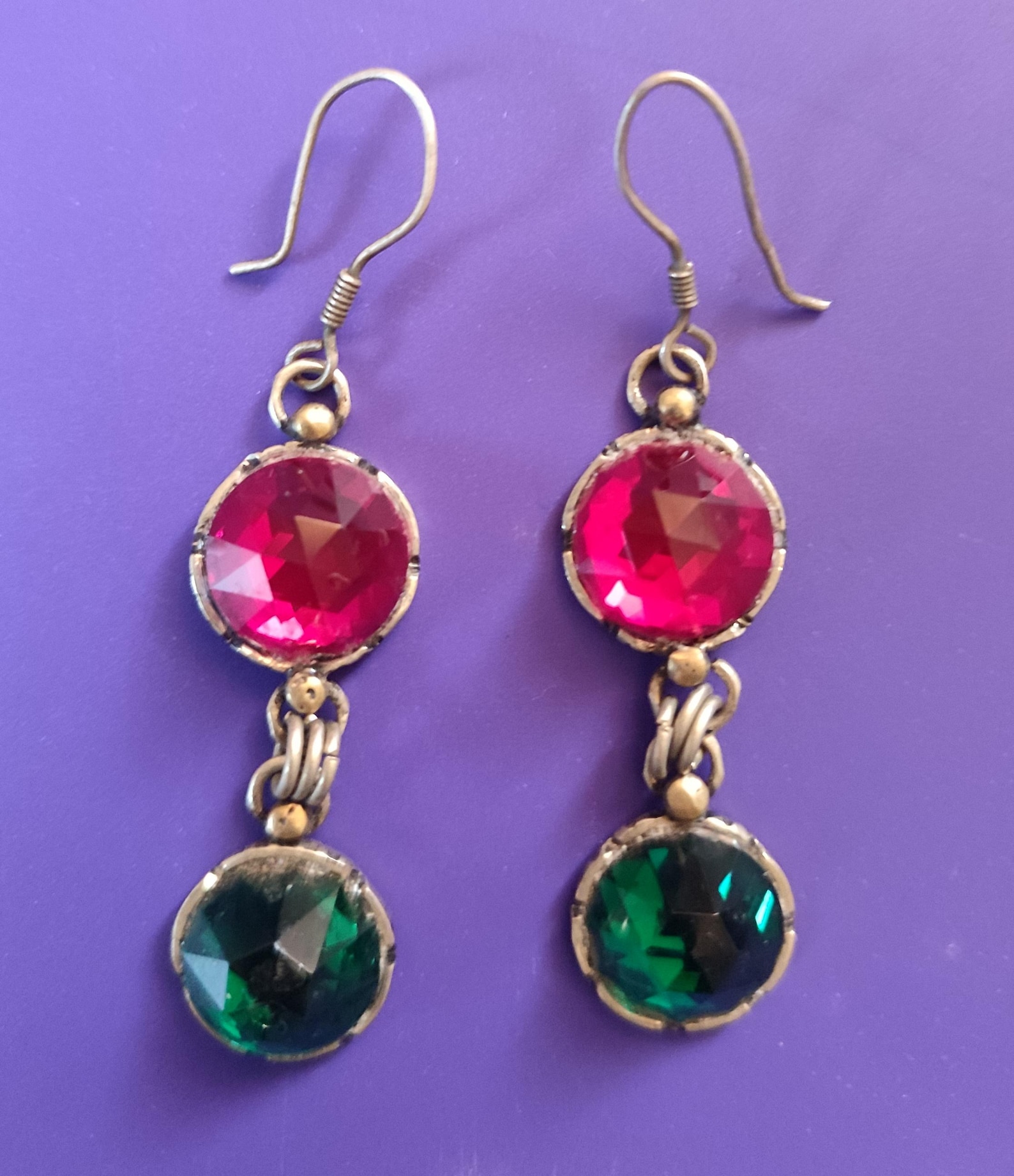 Antique Amazigh Berber Earrings with Red Green Glass Beads