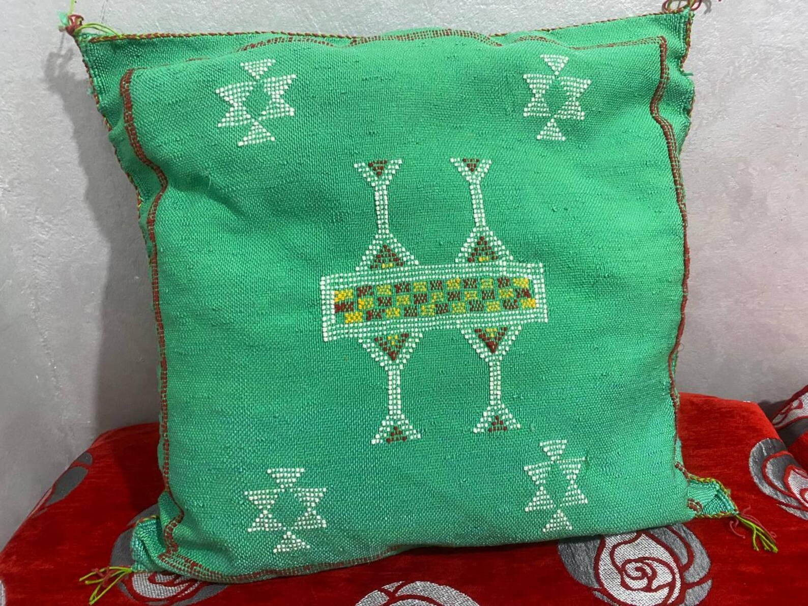 Handmade Berber Amazigh Wool Kilim Pillow Cover with Tribal Design