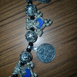 Vintage Amazigh Berber Enameled Cross Pendant Coin Charm Necklace