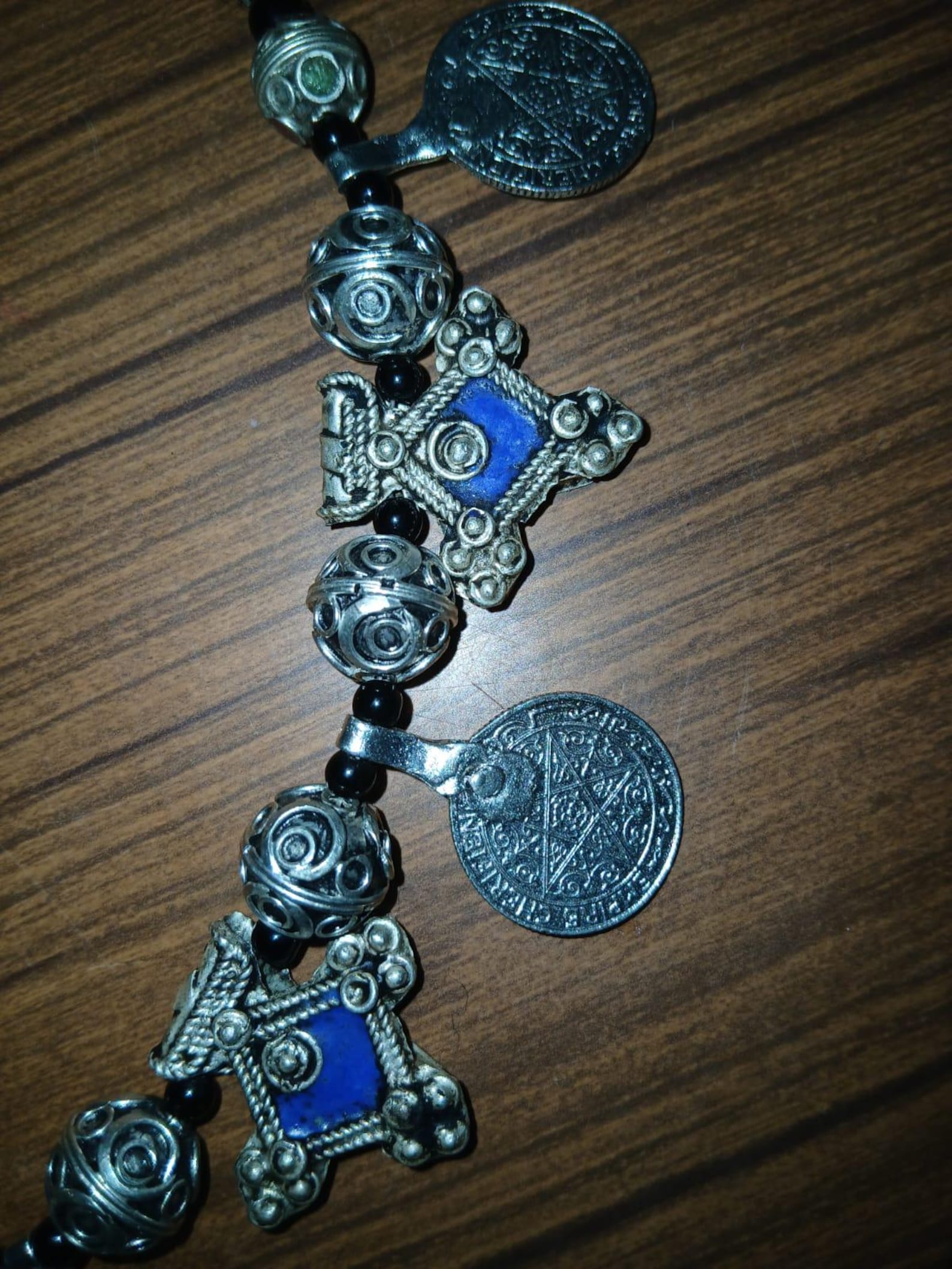 Vintage Amazigh Berber Enameled Cross Pendant Coin Charm Necklace