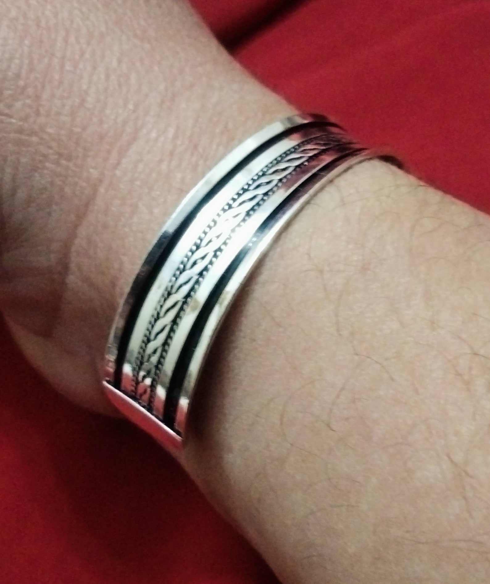 Berber Tuareg Sterling Silver Réglable Bracelet with Twisted Wire Design