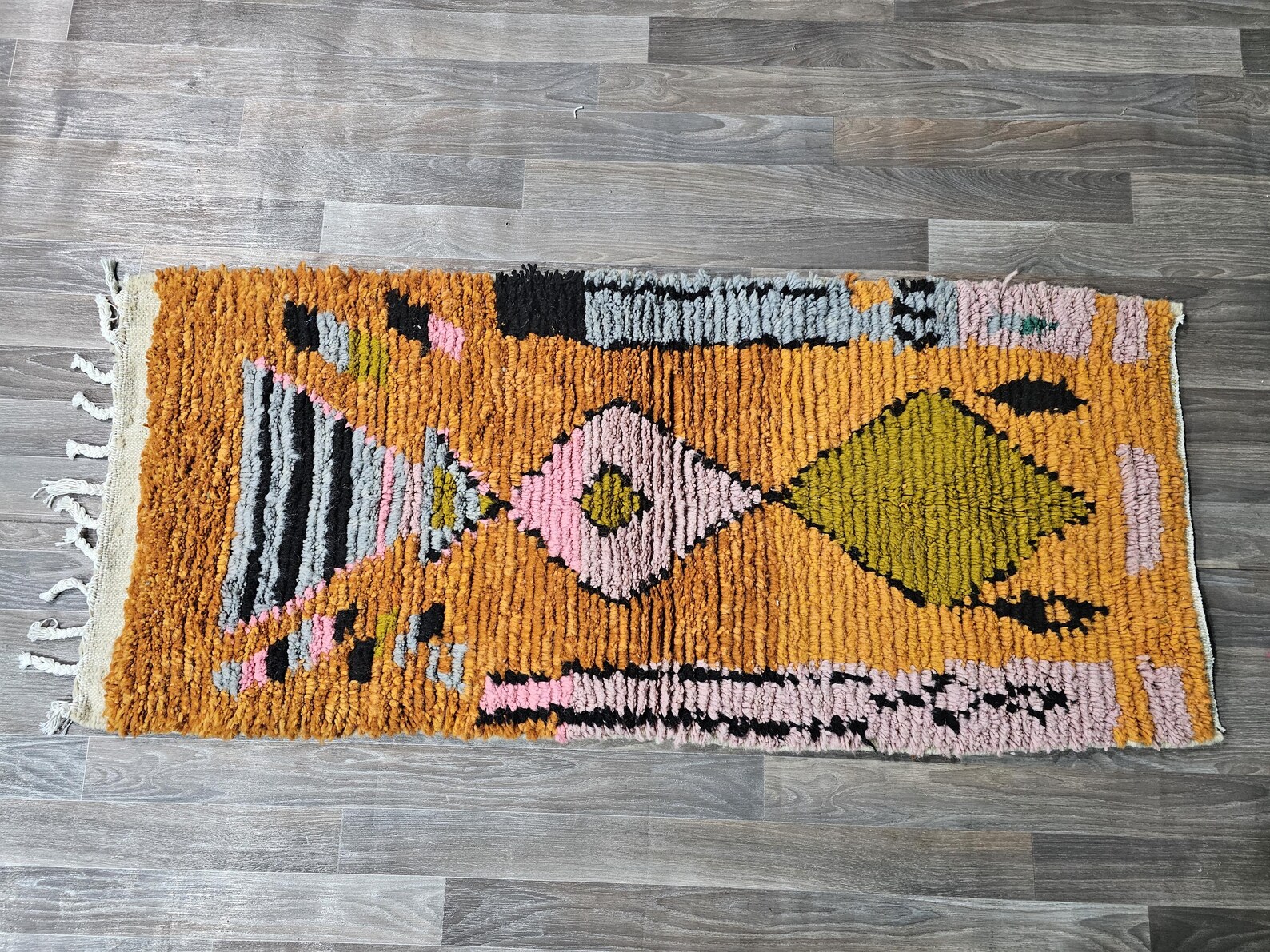 Berber Handmade Beni Ourain Round Shaggy Circle Rug Colorful Wool Design