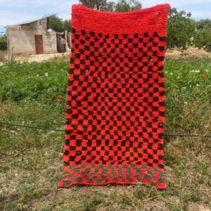 Amazigh Berber Handwoven Akhnif Kilim Rug Red Black Wool Design
