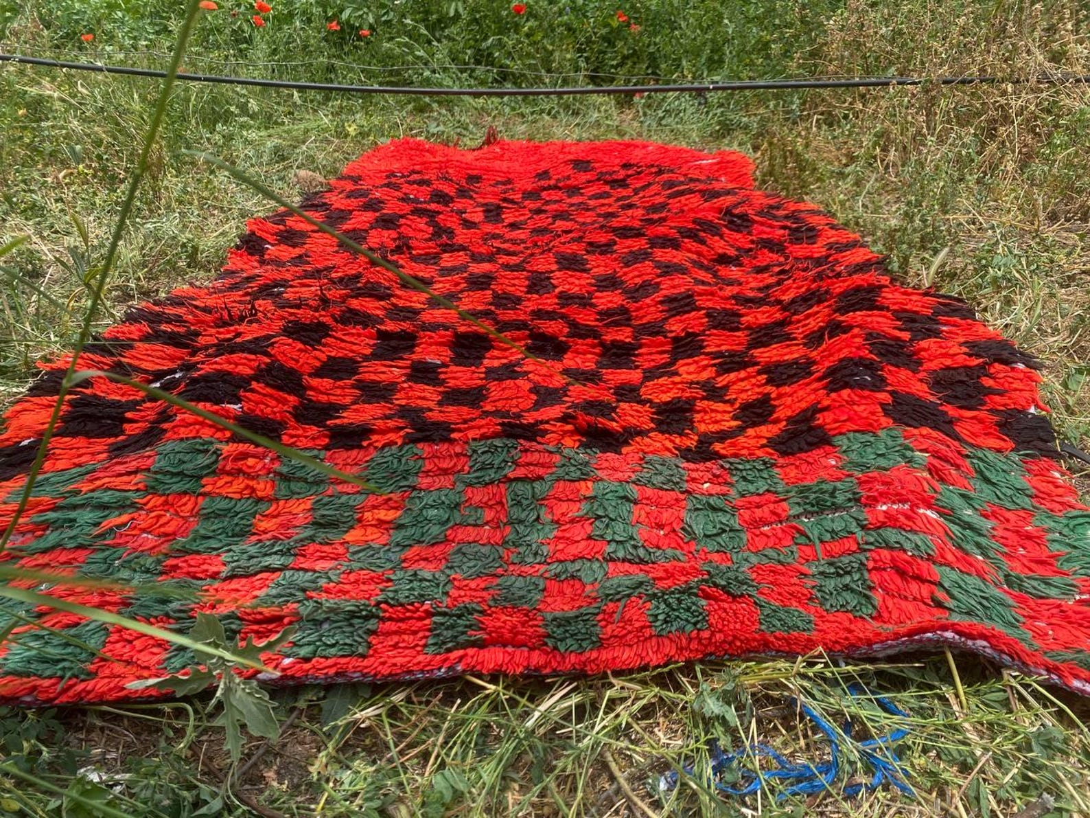 Amazigh Berber Handwoven Akhnif Kilim Rug Red Black Wool Design