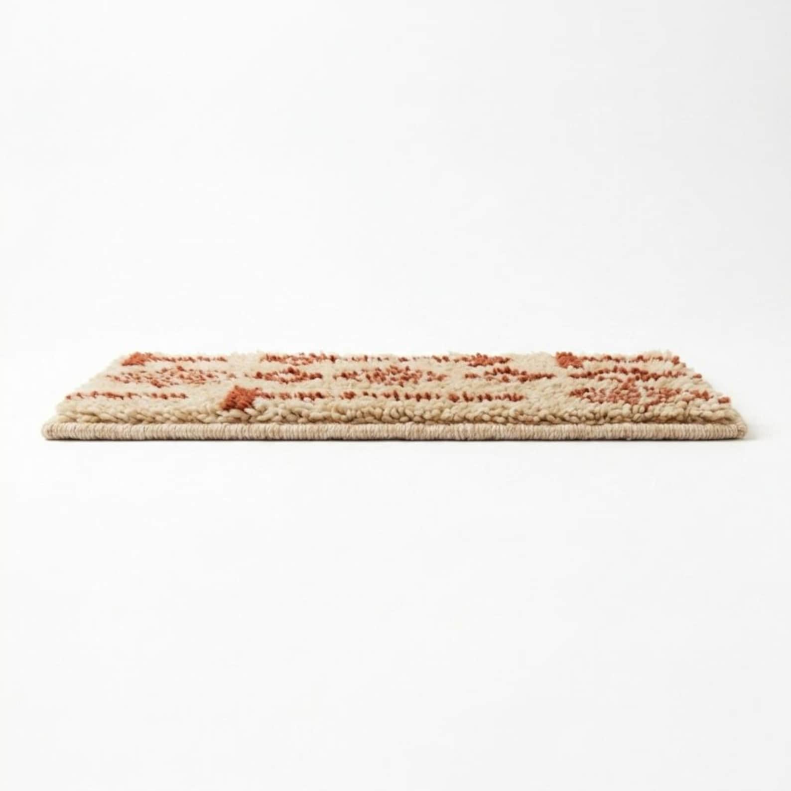 Handwoven Berber Wool Stair Tread Rug Rust Cream Checkerboard
