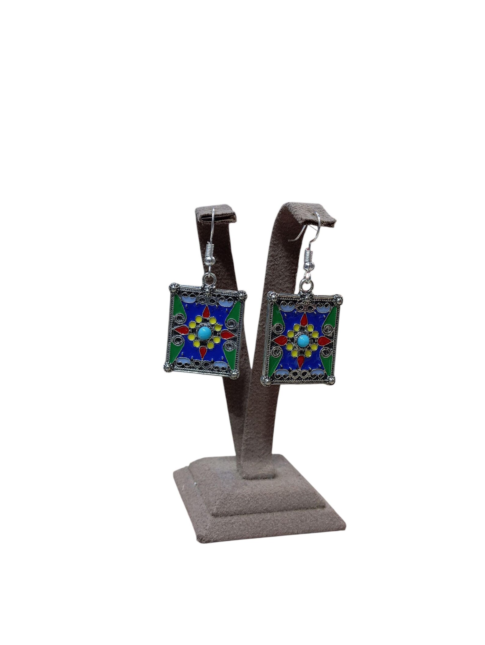 Amazigh Berber Handmade White Metal Earrings with Tribal Motifs