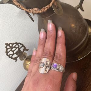 Amazigh Tuareg chevalière Artisanat massif Silver Ring with Amethyst Cabochon