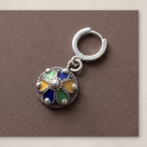 Amazigh Enamel Huggie Single Earring with Vintage Charm Sterling Hoop